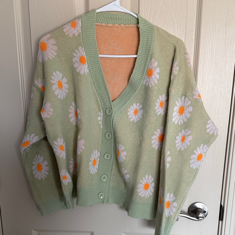 Floral Green Cardigan Sweater